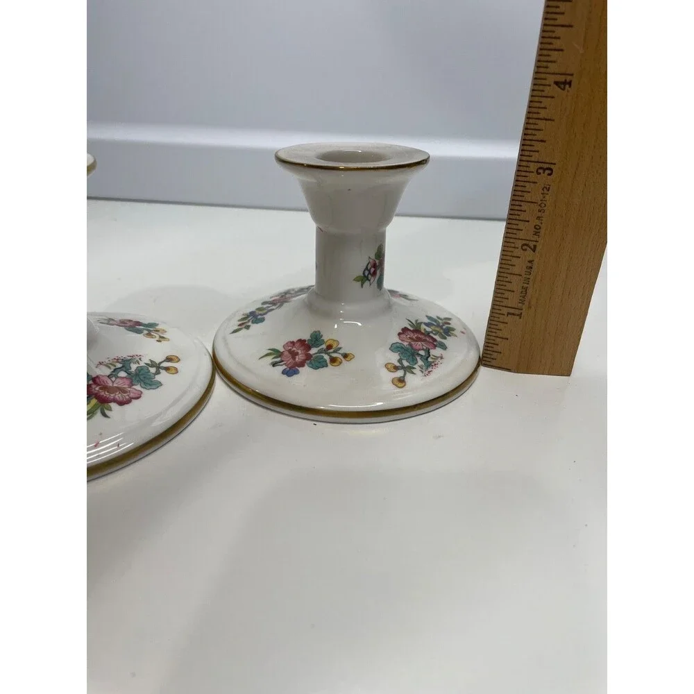 A pair Coalport Ming Rose Candlestick holder  3